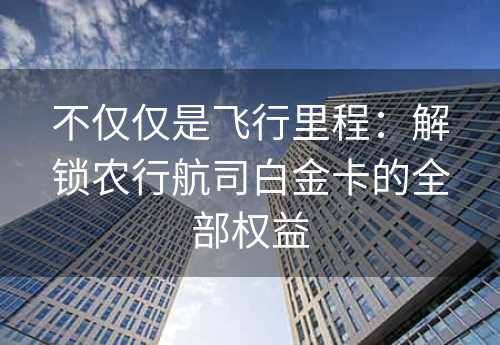 不仅仅是飞行里程：解锁农行航司白金卡的全部权益