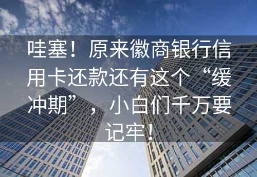 哇塞！原来徽商银行信用卡还款还有这个“缓冲期”，小白们千万要记牢！