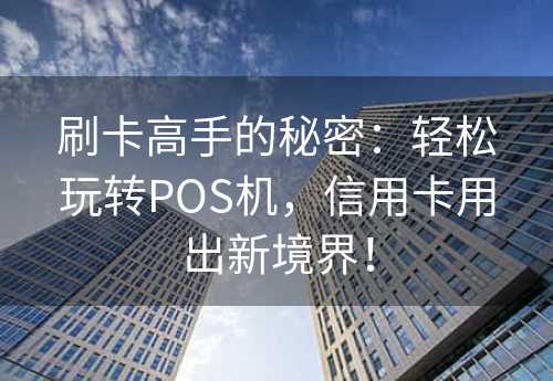 刷卡高手的秘密：轻松玩转POS机，信用卡用出新境界！