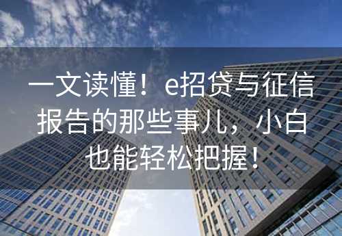 一文读懂！e招贷与征信报告的那些事儿，小白也能轻松把握！