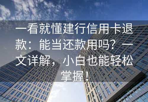 一看就懂建行信用卡退款：能当还款用吗？一文详解，小白也能轻松掌握！