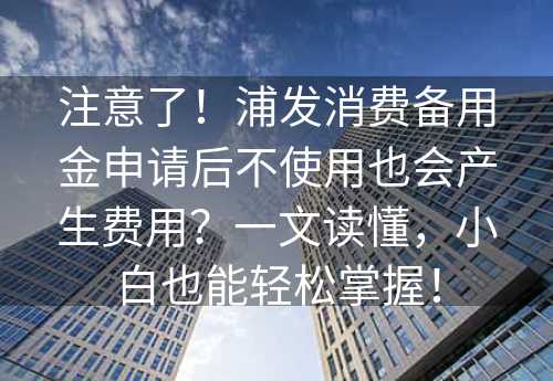 注意了！浦发消费备用金申请后不使用也会产生费用？一文读懂，小白也能轻松掌握！