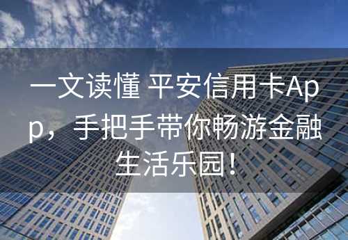 一文读懂 平安信用卡App，手把手带你畅游金融生活乐园！