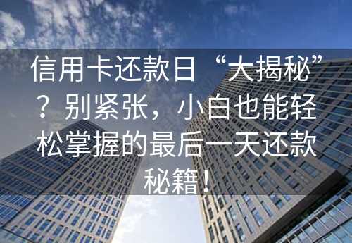 信用卡还款日“大揭秘”？别紧张，小白也能轻松掌握的最后一天还款秘籍！