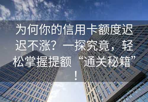 为何你的信用卡额度迟迟不涨？一探究竟，轻松掌握提额“通关秘籍”！