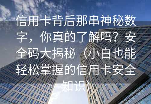 信用卡背后那串神秘数字，你真的了解吗？安全码大揭秘（小白也能轻松掌握的信用卡安全知识）