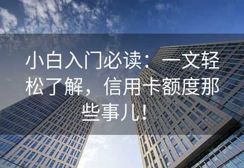 小白入门必读：一文轻松了解，信用卡额度那些事儿！ 