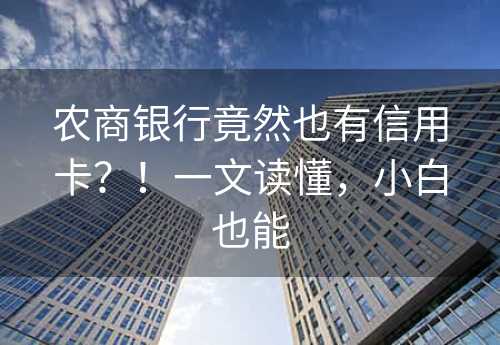 农商银行竟然也有信用卡？！一文读懂，小白也能