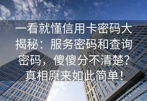 一看就懂信用卡密码大揭秘：服务密码和查询密码，傻傻分不清楚？真相原来如此简单！