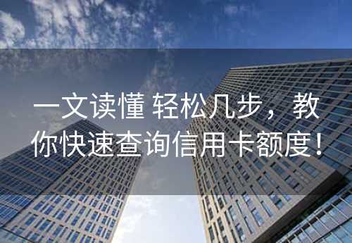 一文读懂 轻松几步，教你快速查询信用卡额度！