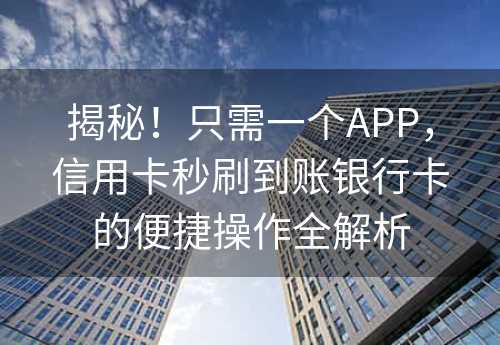 揭秘！只需一个APP，信用卡秒刷到账银行卡的便捷操作全解析