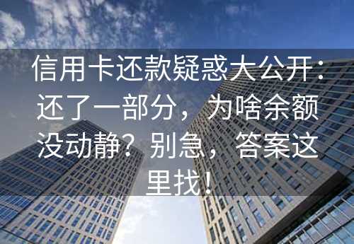 信用卡还款疑惑大公开：还了一部分，为啥余额没动静？别急，答案这里找！