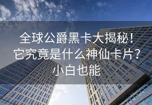 全球公爵黑卡大揭秘！它究竟是什么神仙卡片？小白也能