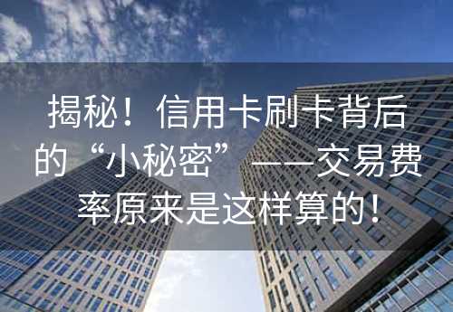 揭秘！信用卡刷卡背后的“小秘密”——交易费率原来是这样算的！