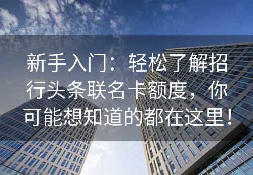 新手入门：轻松了解招行头条联名卡额度，你可能想知道的都在这里！