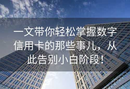 一文带你轻松掌握数字信用卡的那些事儿，从此告别小白阶段！