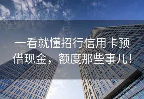 一看就懂招行信用卡预借现金，额度那些事儿！