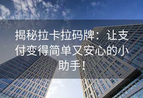 揭秘拉卡拉码牌：让支付变得简单又安心的小助手！