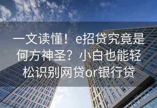 一文读懂！e招贷究竟是何方神圣？小白也能轻松识别网贷or银行贷