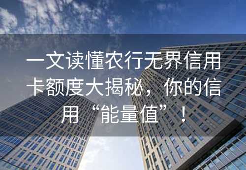 一文读懂农行无界信用卡额度大揭秘，你的信用“能量值”！