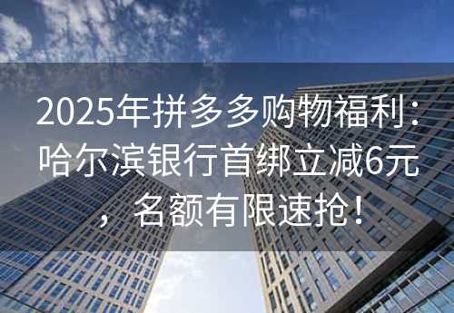 2025年拼多多购物福利：哈尔滨银行首绑立减6元，名额有限速抢！