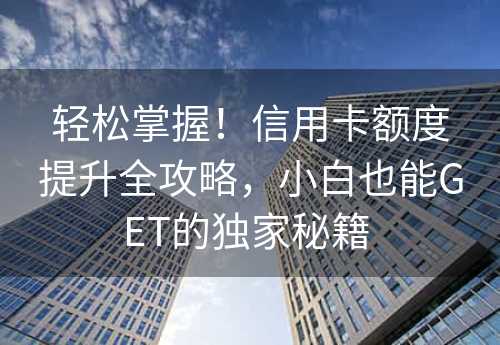 轻松掌握！信用卡额度提升全攻略，小白也能GET的独家秘籍 